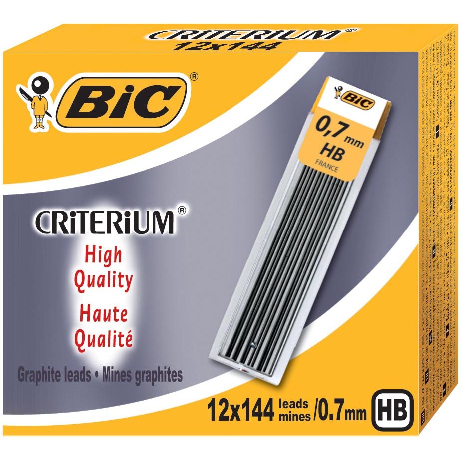 Bic - criterion pencil leads, 0.7 mm, HB, case of 12 pieces