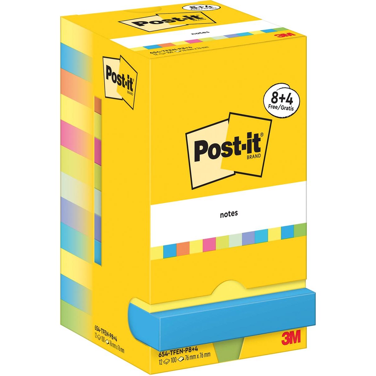 Post-it notes - Energetic, 100 sheets, ft 76 x 76 mm, 8 + 4 FREE