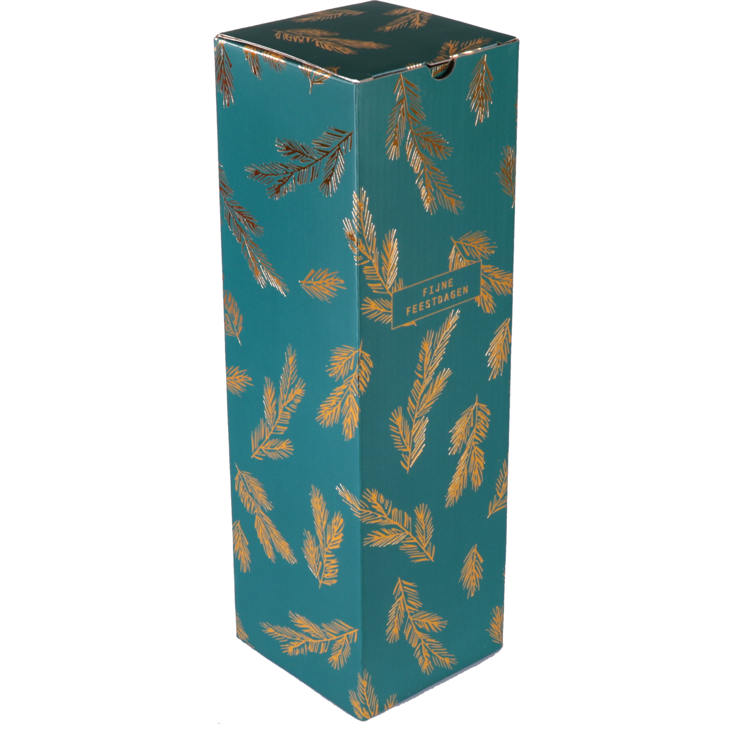 Klika - Flesdoos | Dennentakjes | karton + PE | 1 fles | 95x95x330mm | Kerstmis | groen/goud | 100 stuks