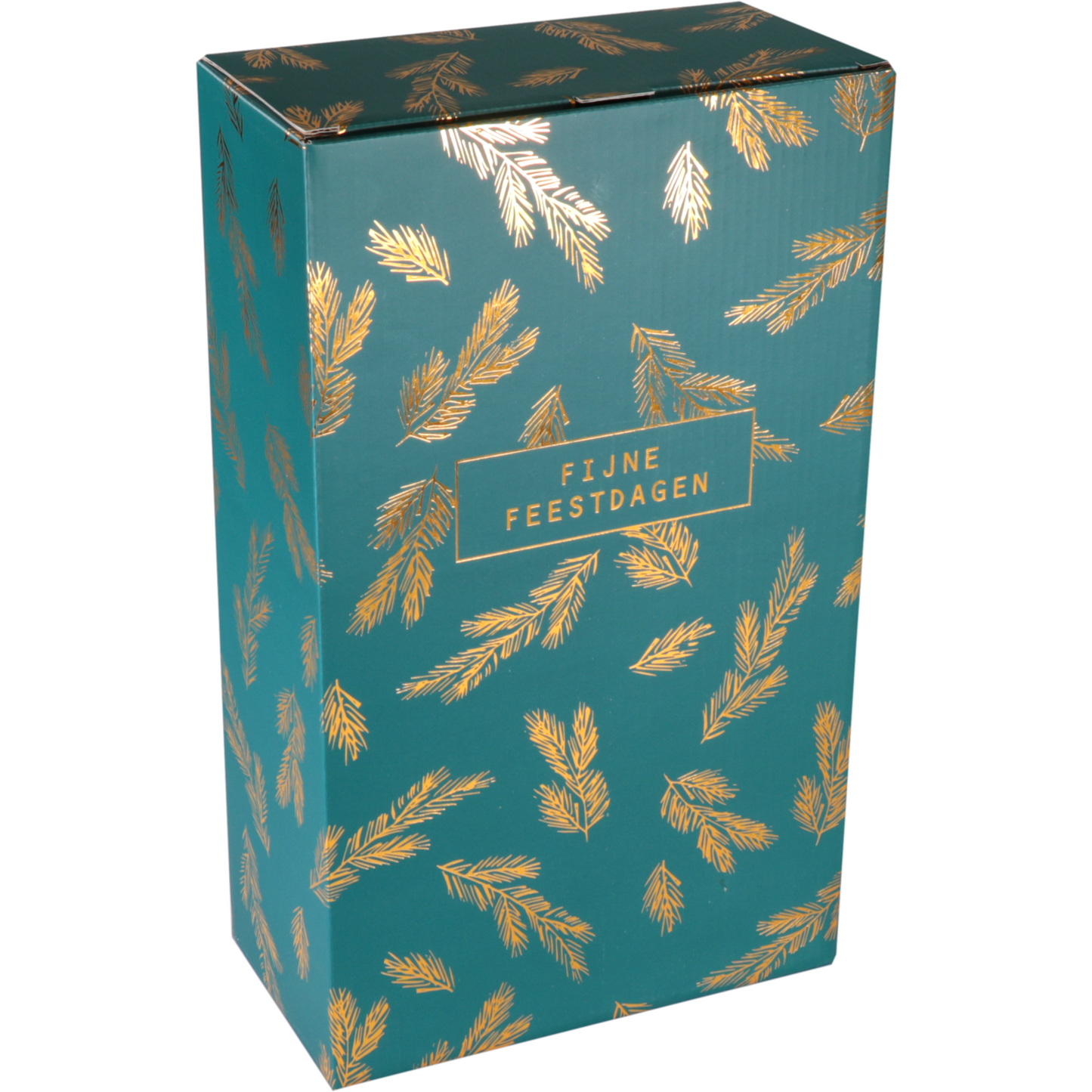 Klika - Flesdoos | Dennentakjes | karton + PE | 2 flessen | 190x95x330mm | Kerstmis | groen/goud | 100 stuks