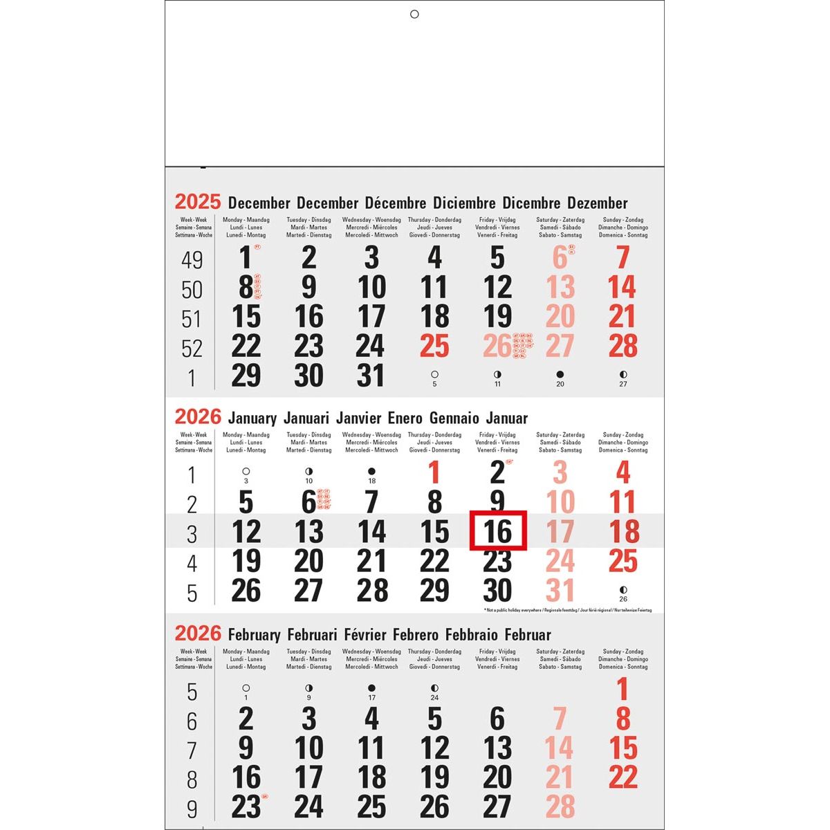 Boîte blanche - Calendrier 3 mois Classic gris, 2026