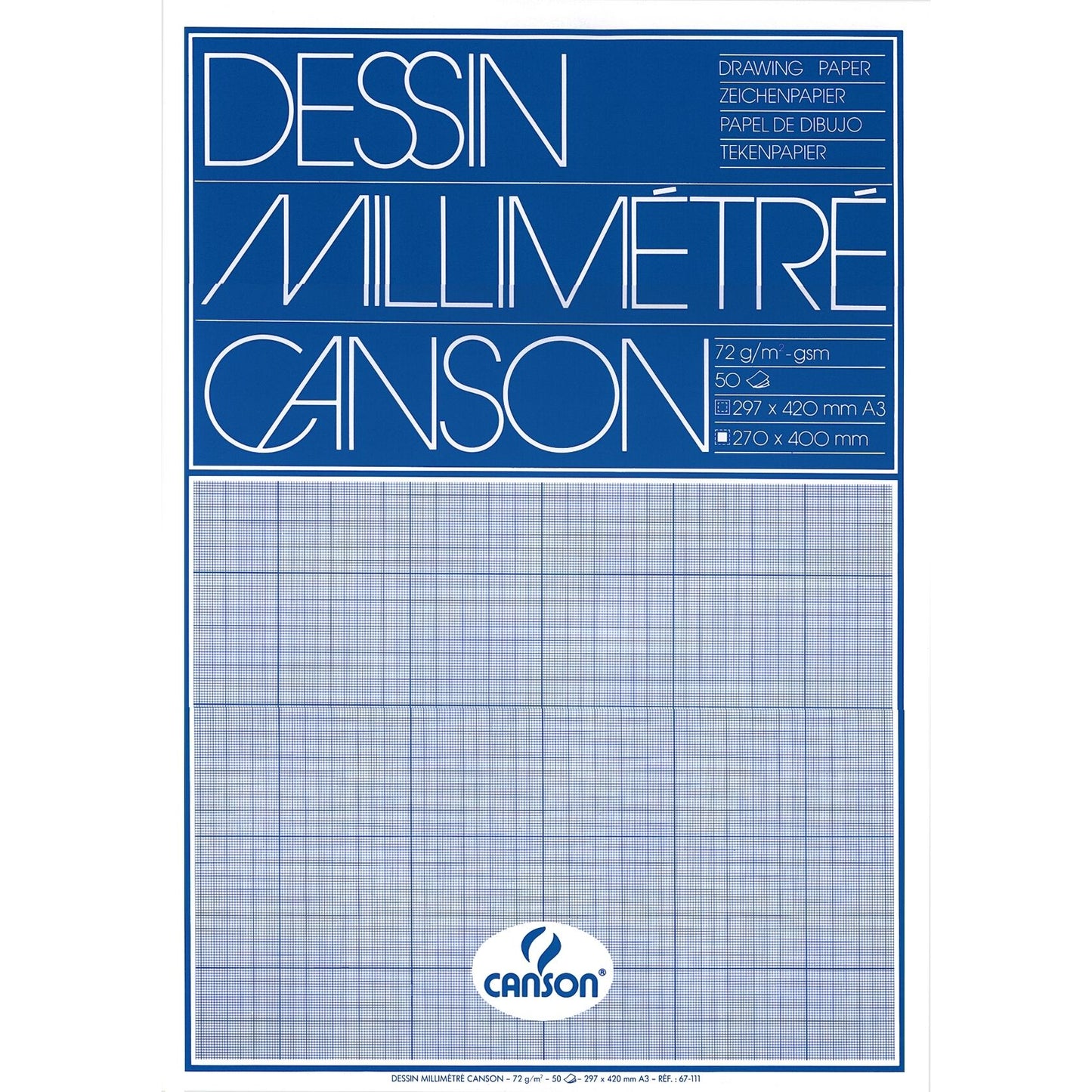 Canson - Millimeterpapier lichtblauw bedrukt a3 wit | 10 stuks