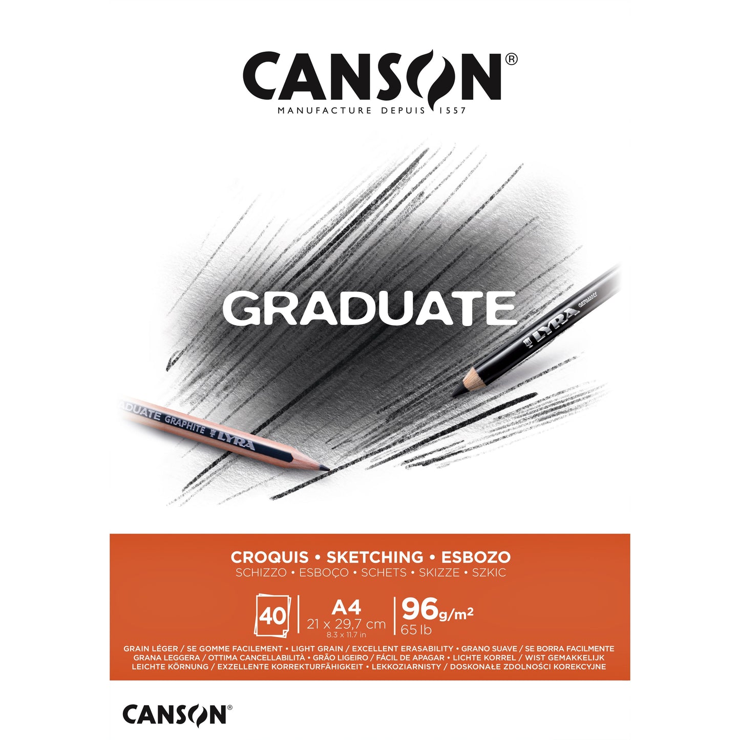Canson - Schetspapier Graduate Sketch 40vel 96gr A4 natuurlijk wit | 5 stuks
