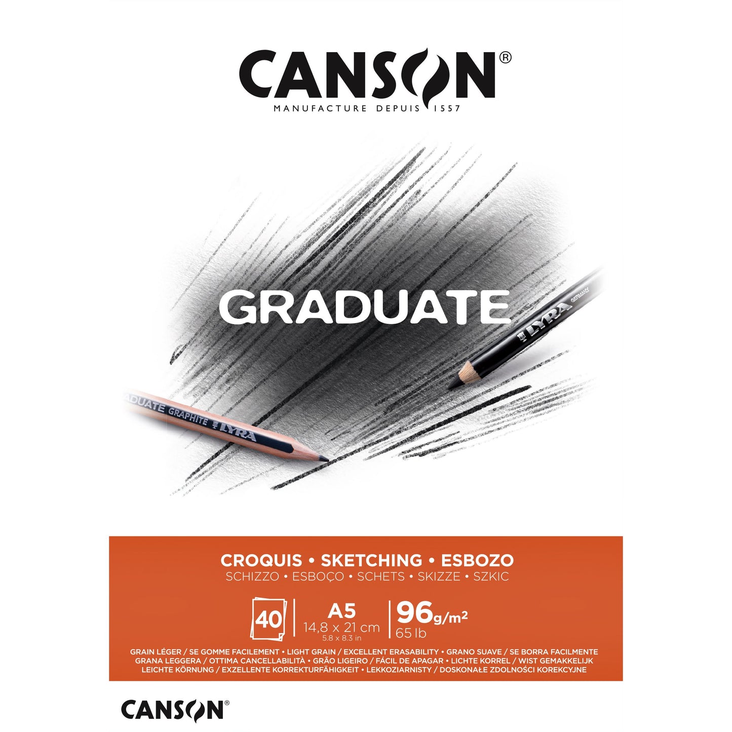 Canson - Sketch paper Graduate Sketch 40 sheets 96gr A5 natural white | 5 pieces