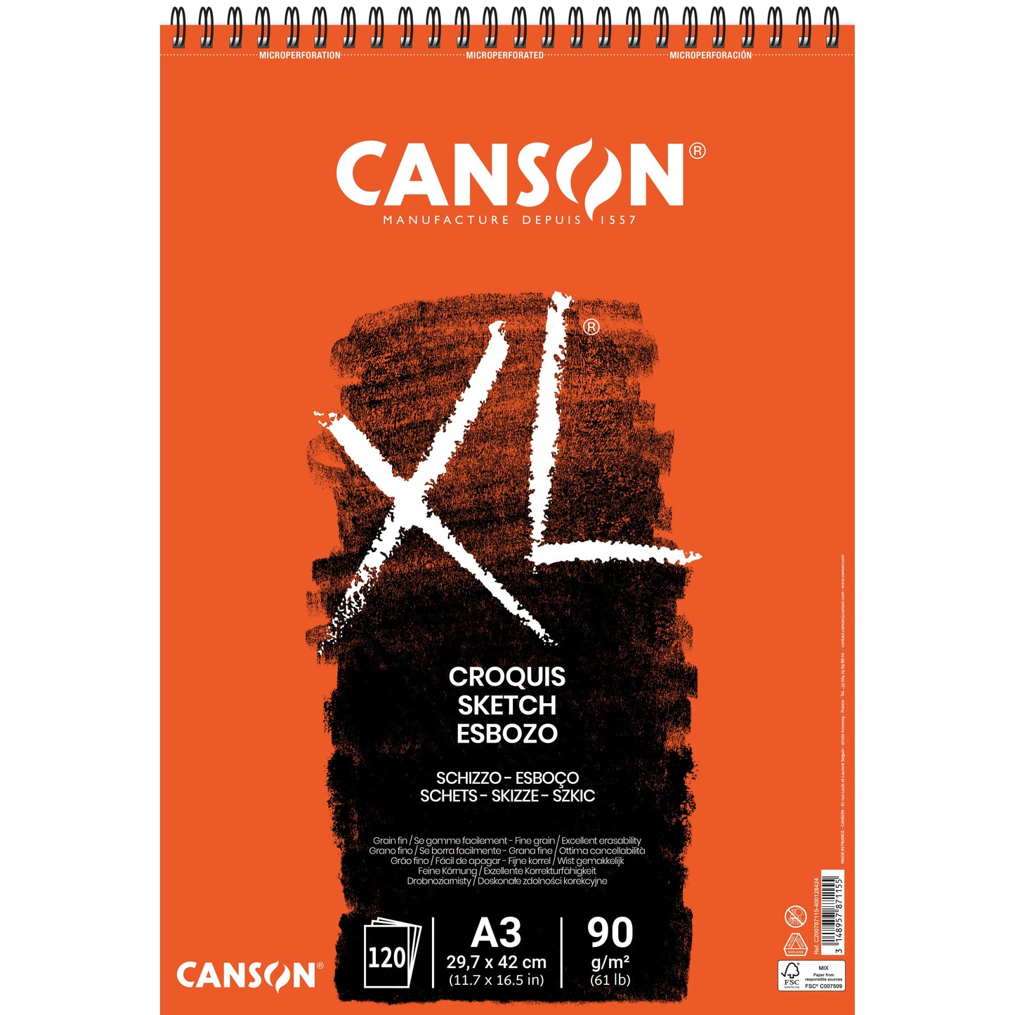 Canson - Skizzenpapier XL Sketch 120 Blatt 90gr A3 elfenbeinweiß