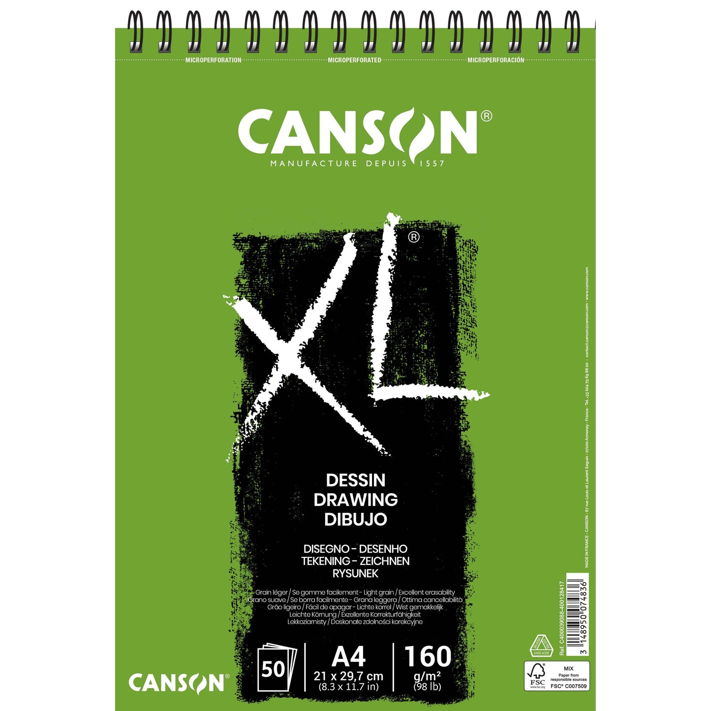 Canson - Carta da disegno XL Disegno 50 fogli 160gr A4 bianco | 5 pezzi