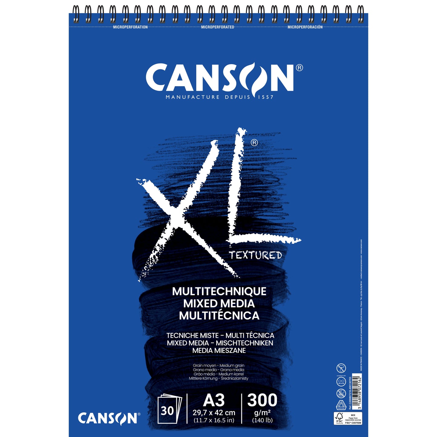 Canson - Carta Mixed Media XL Textured Mixed Media 30 fogli 300gr A3 bianco