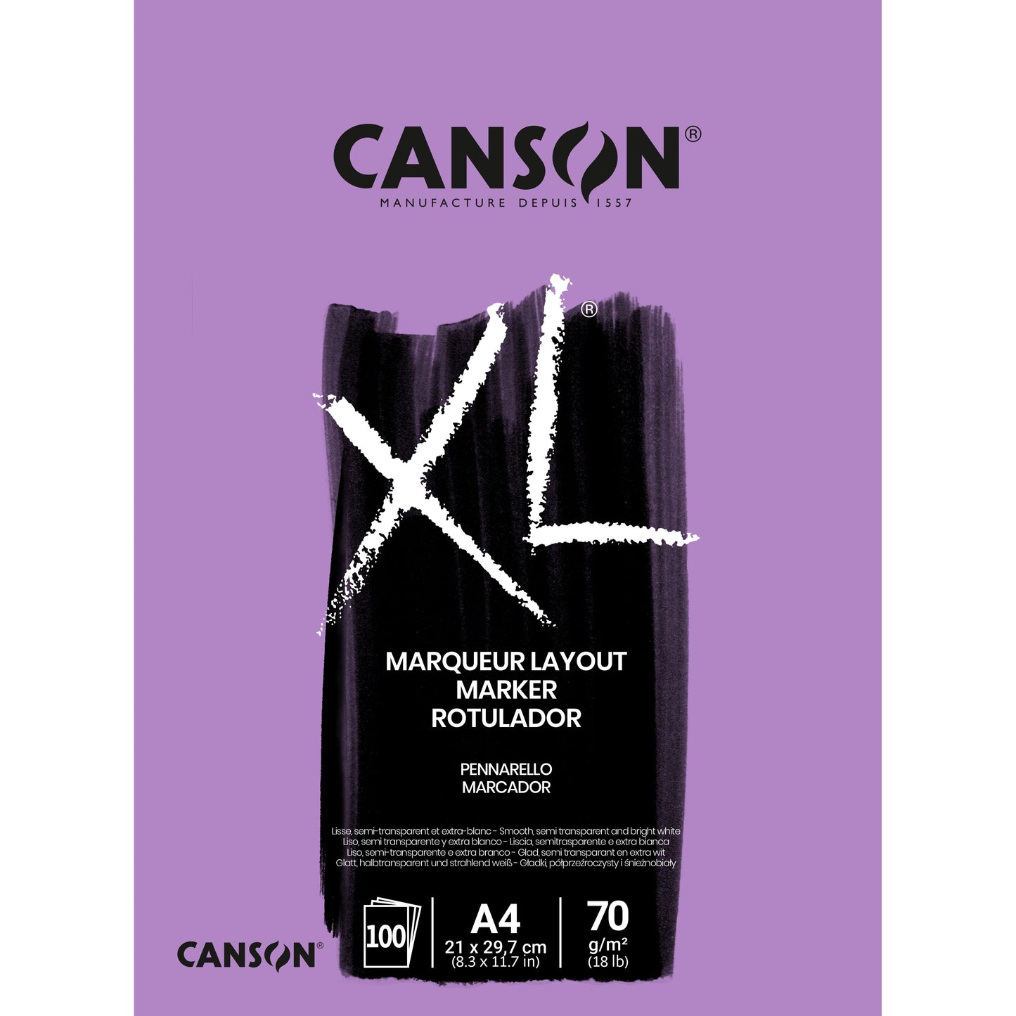 Canson - Markerpapier XL Marker 100 Blatt 70gr A4 extra weiß | 5 Stück
