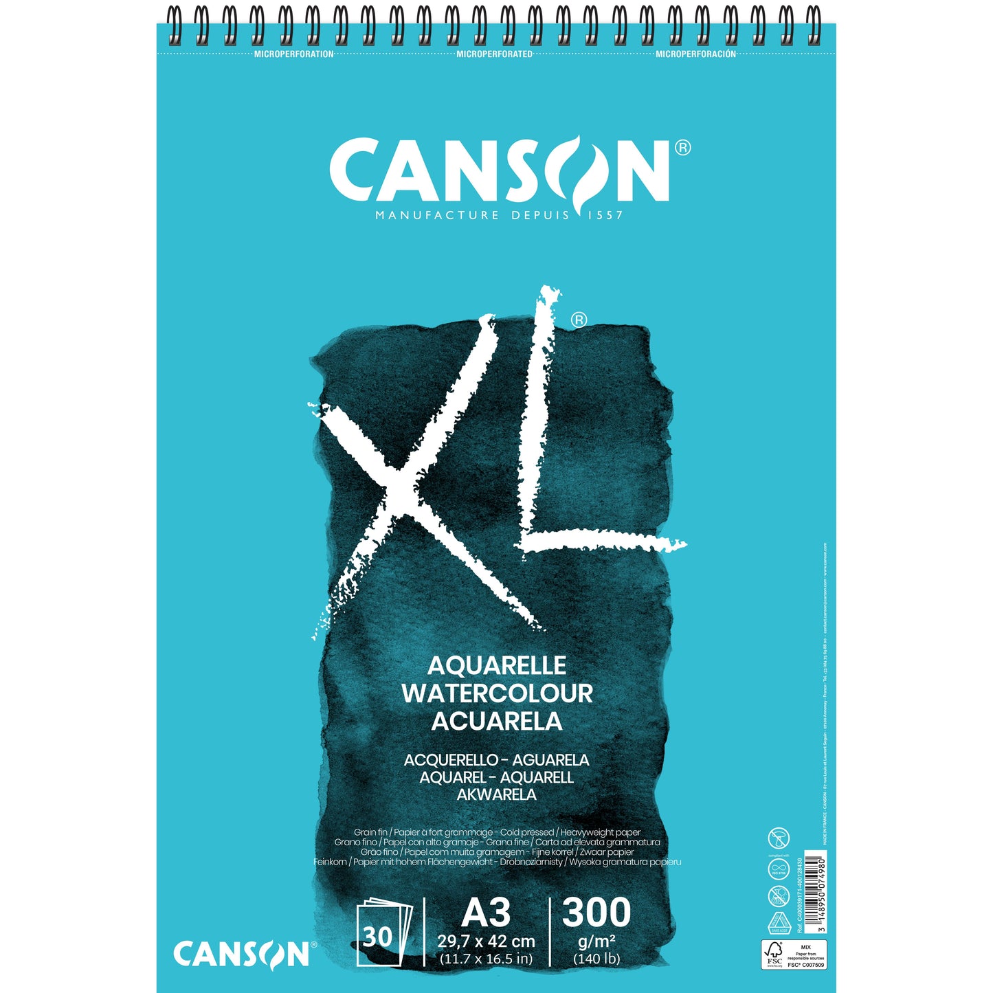 Canson - Carta acquerello XL 30 fogli 300gr A3 bianco | 5 pezzi