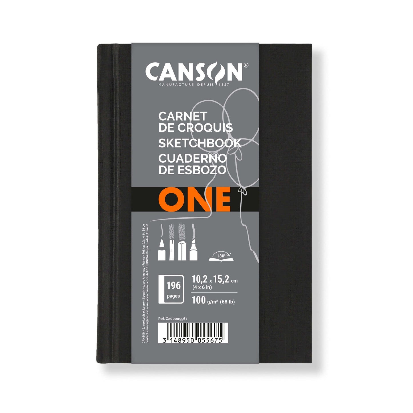 Canson - Sketchbook Art Book One tapa dura 98 hojas 100gr 102x152mm blanco | 6 piezas