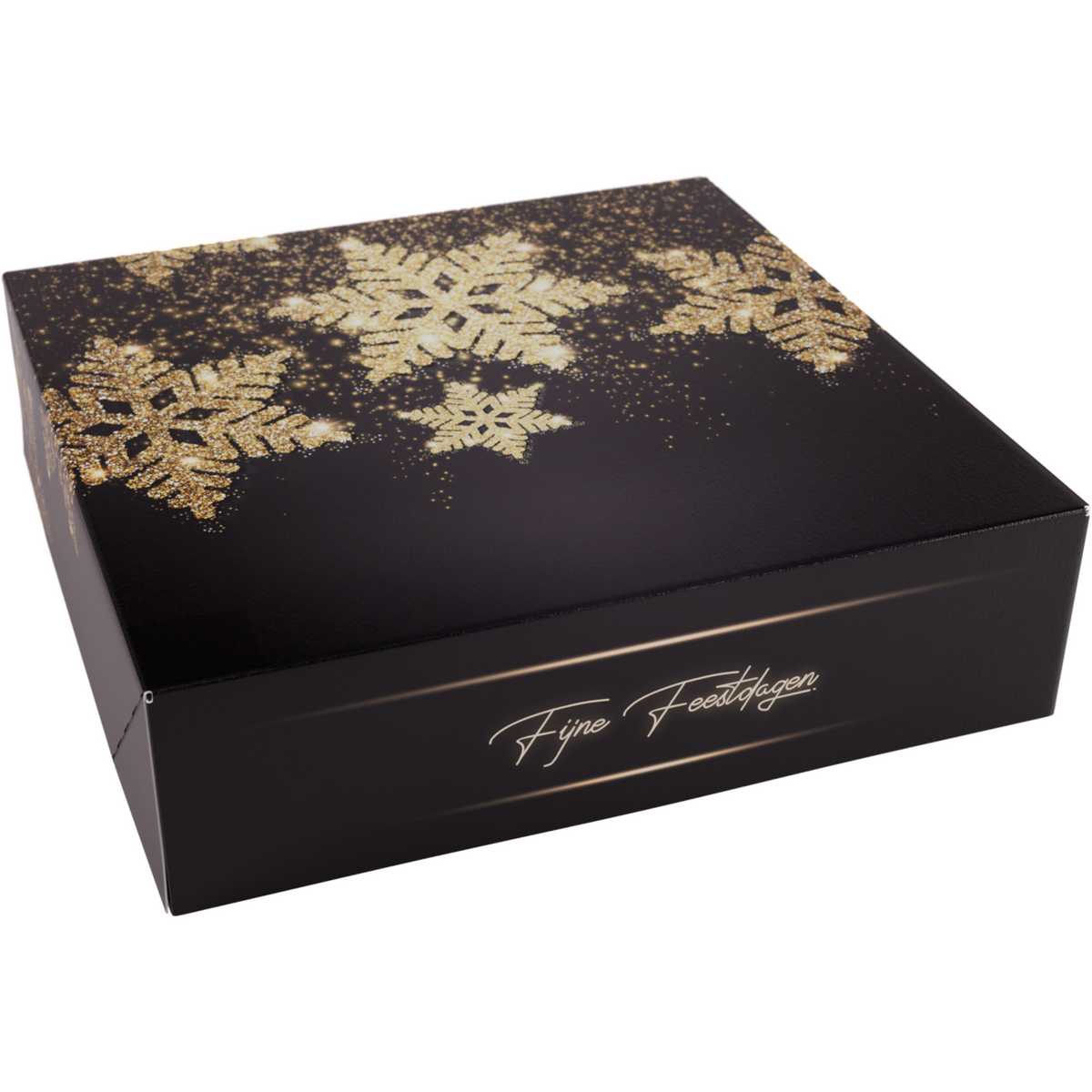Klika - Kransdoos | Glittersterren | karton | 227x227x60mm | Kerstmis | zwart/goud | 100 stuks