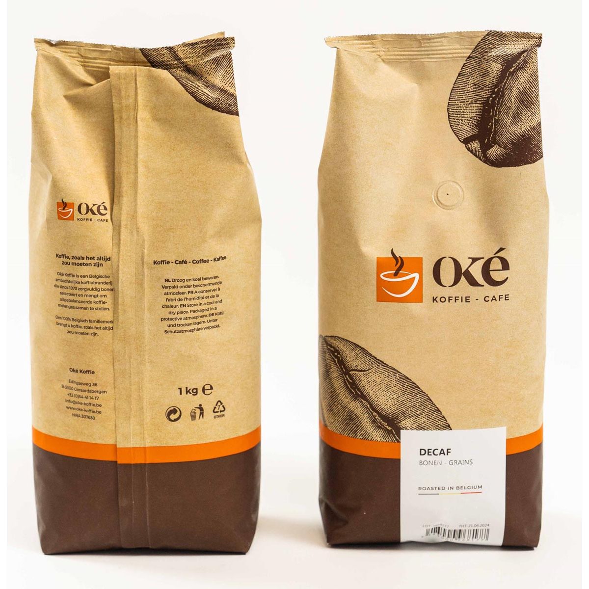 OKE Koffie - Oké koffiebonen, zak van 1 kg, Deca
