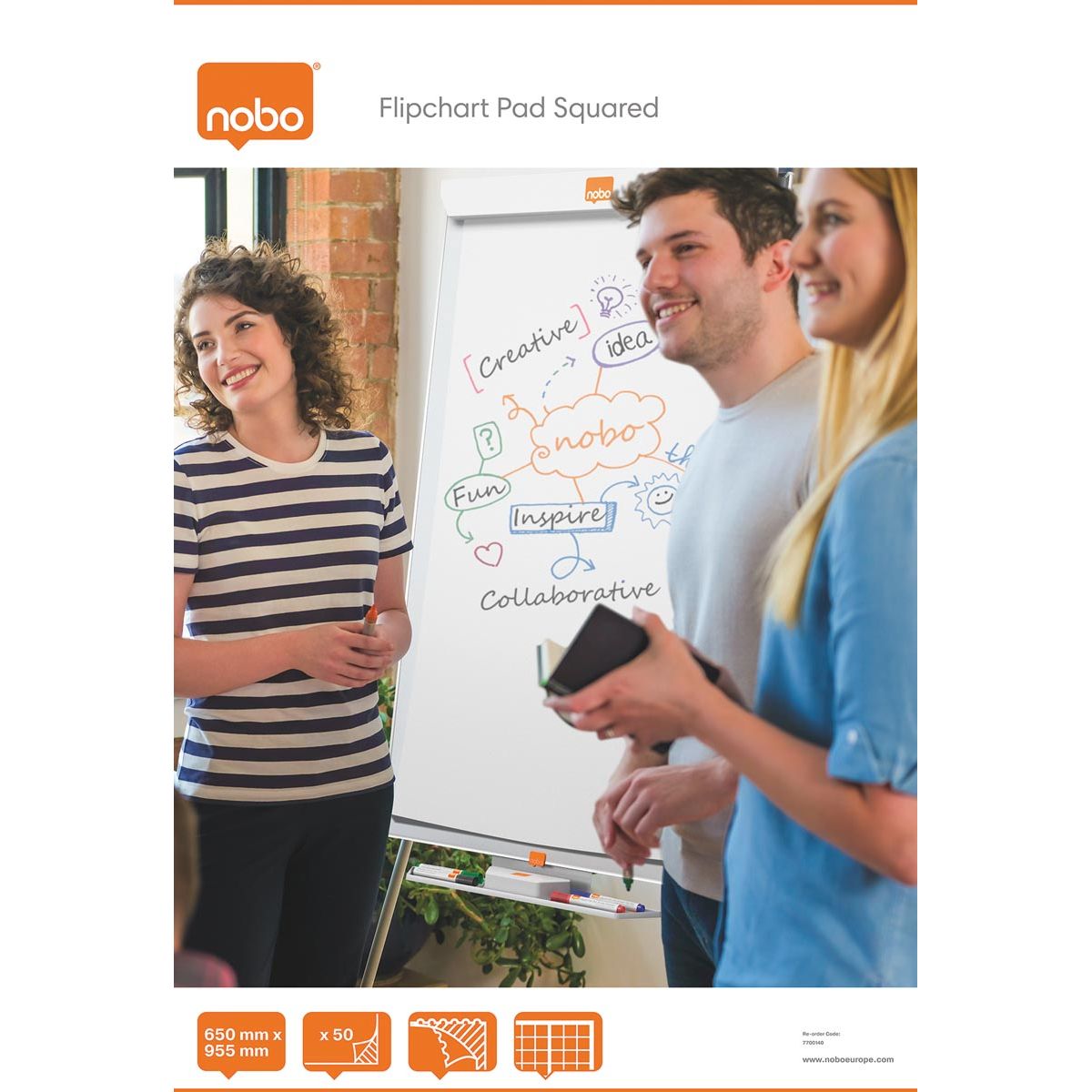 Nobo - flipchartpapier, ft 100 x 65 cm, geruit, pak van 50 vel