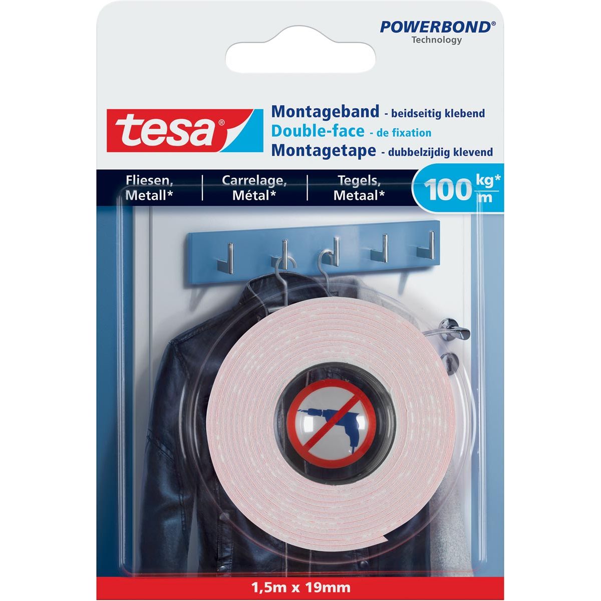 Tesa - Powerbond mounting Tiles and Metal, 19 mm x 1.5 m