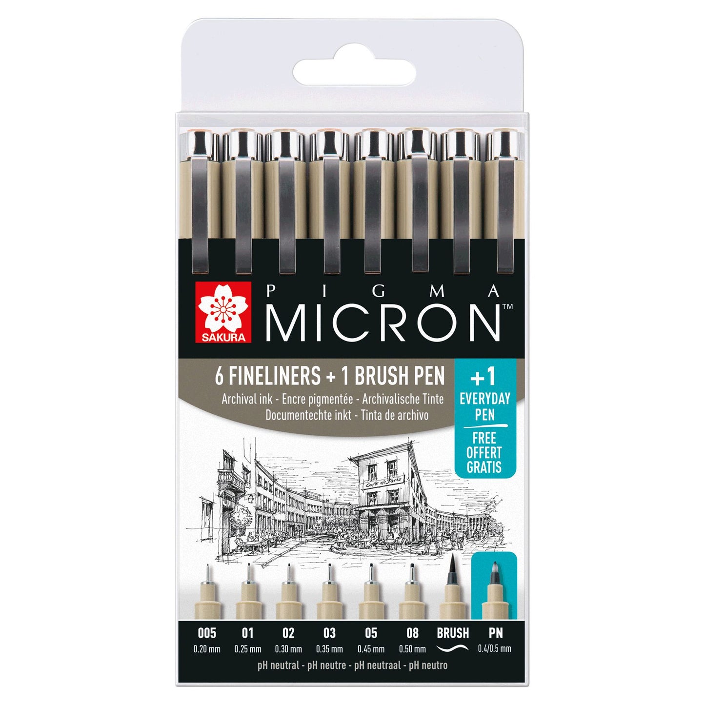 Sakura - Fineliner-Pinselset Pigma Micron 7 + 1 Pigma Micron PN kostenlos | 6 Stück