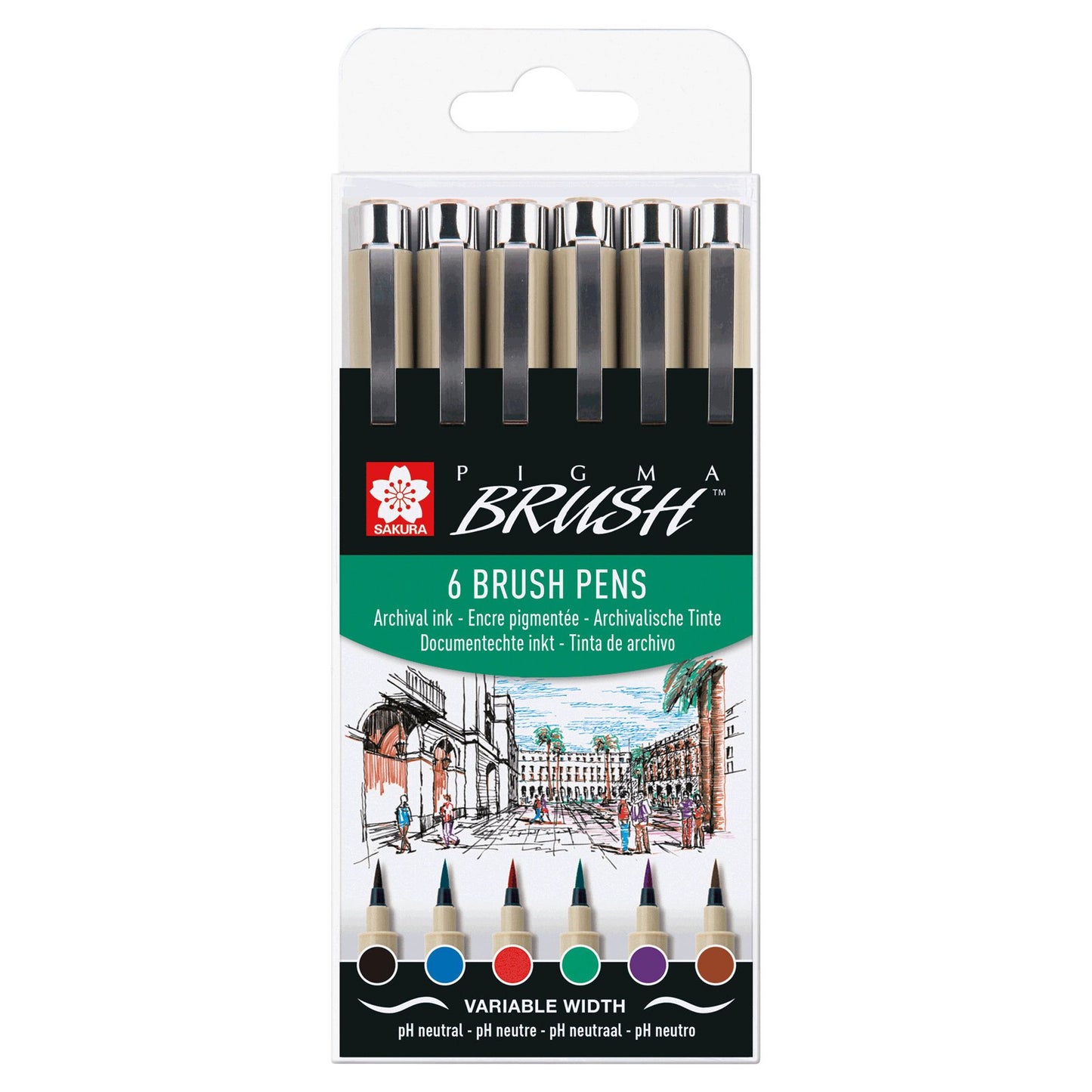 Sakura - Brushpen Pigma Brush set de 6 pièces noir | 6 pièces