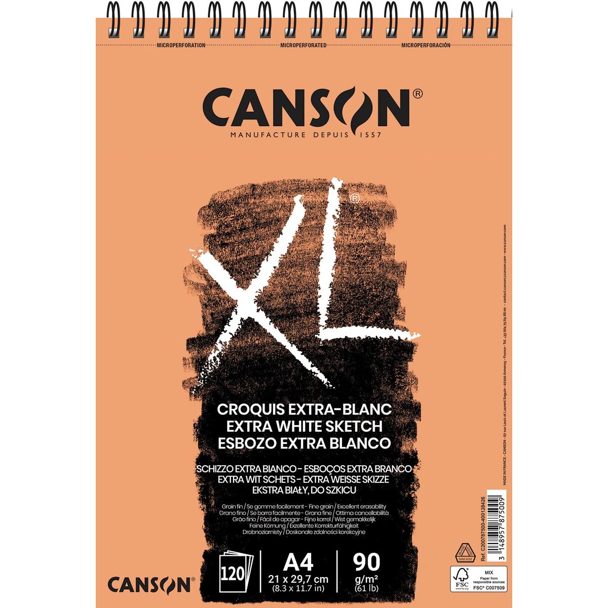Canson - schetsboek XL Extra White, 90 g/m², ft A4, 120 vel