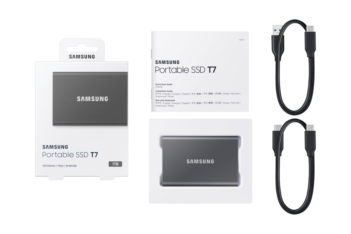 Samsung - Portable SSD T7 1 TB USB Type-C 3.2 Gen 2 (3.1 Gen 2) Grijs