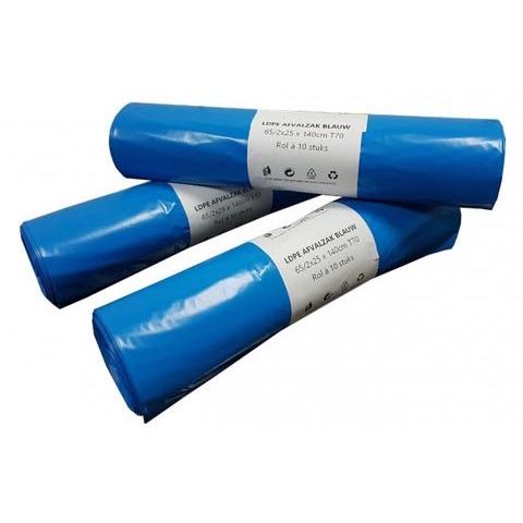 Senza marca - Sacco per rifiuti, ft 65/25 x 140 cm, blu, LDPE, 10 x rotolo da 10 pezzi
