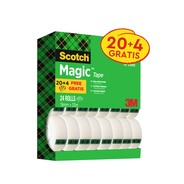 Scotch - Cinta adhesiva magic 810 19mmx33m mate 20+4 | 2 piezas