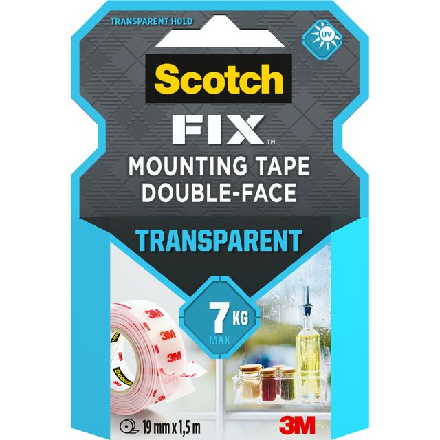 Scotch - Cinta adhesiva doble cara 19mmx1,5m transparente | 12 piezas