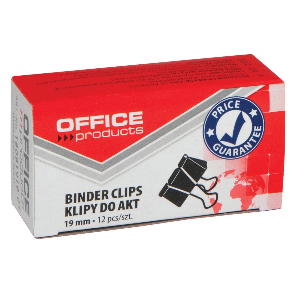 OFFICE products - foldbackclip, zwart, 19 mm, doosje van 12 stuks
