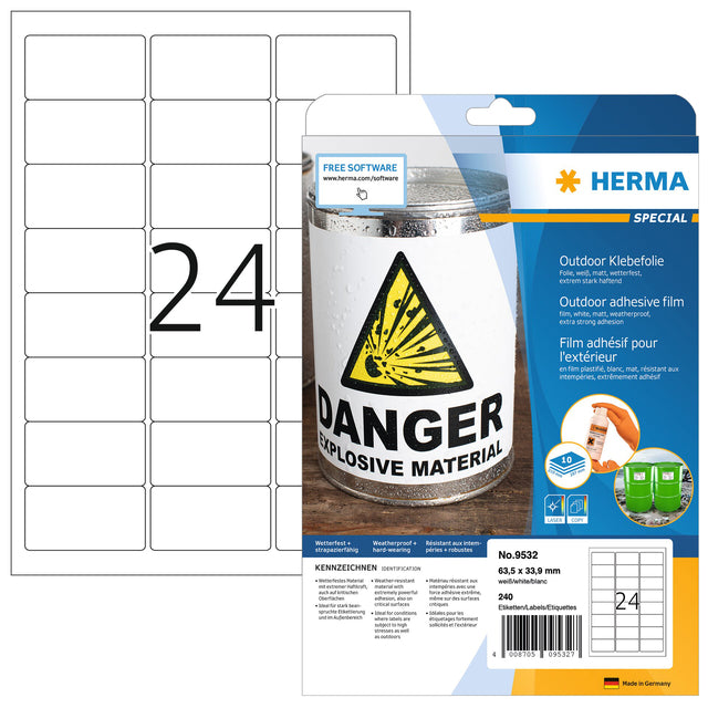 HERMA - Etiket 9532 63.5x33.9mm weerbestendig wit 240st