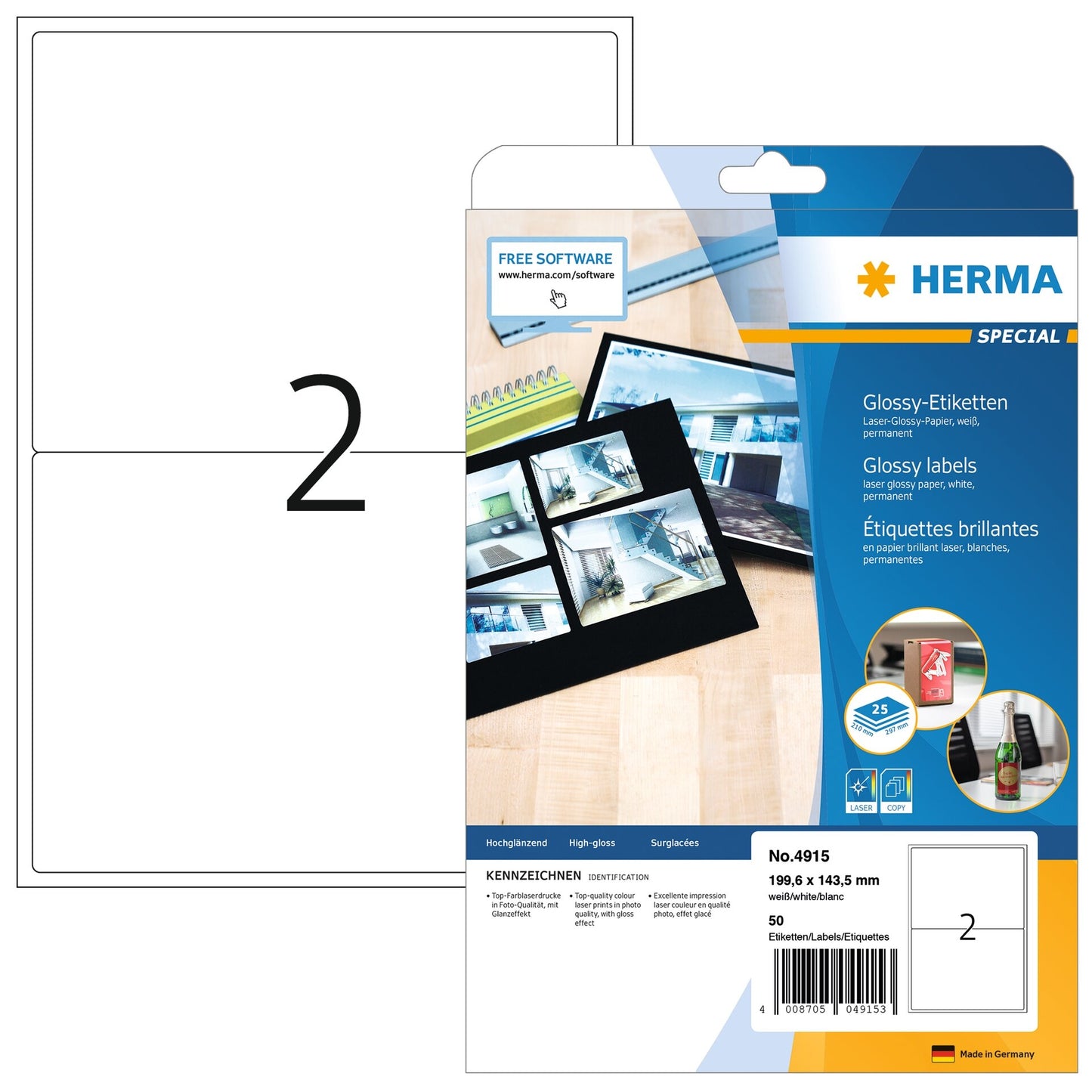 HERMA - Etiket 4915 199.6x143.5mm wit 50st