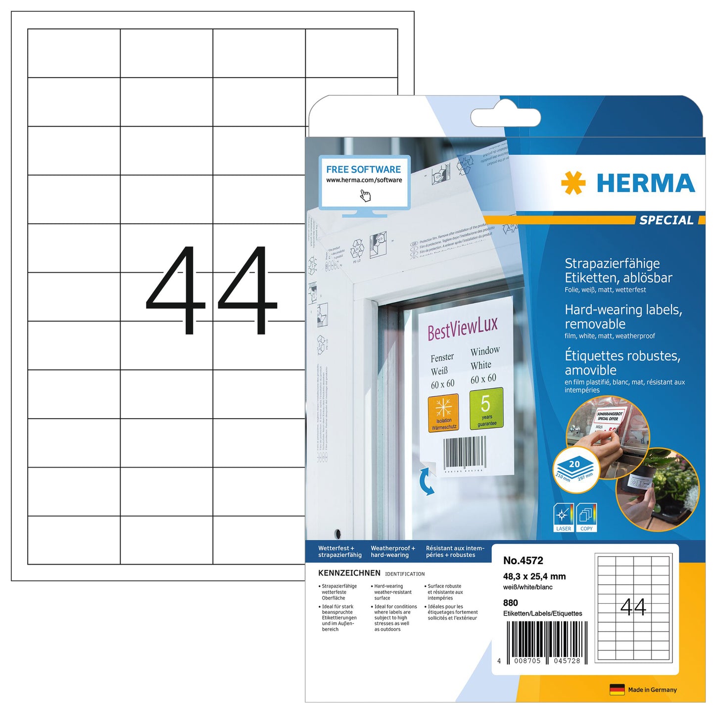 HERMA - Etiquette 4572 48,3x25,4mm feuille blanche 880 étiquettes