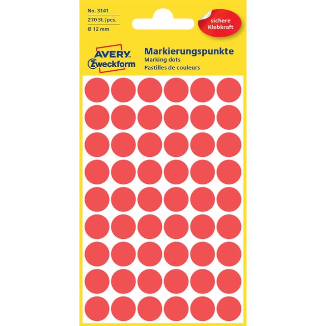 Avery Zweckform - Etiket avery 3141 rond 12mm rood 270st | 10 stuks