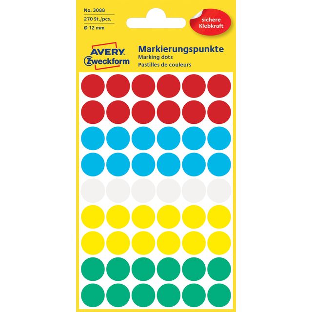 Avery Zweckform - Label Zweckform 3088 round 12mm assorted 270 labels