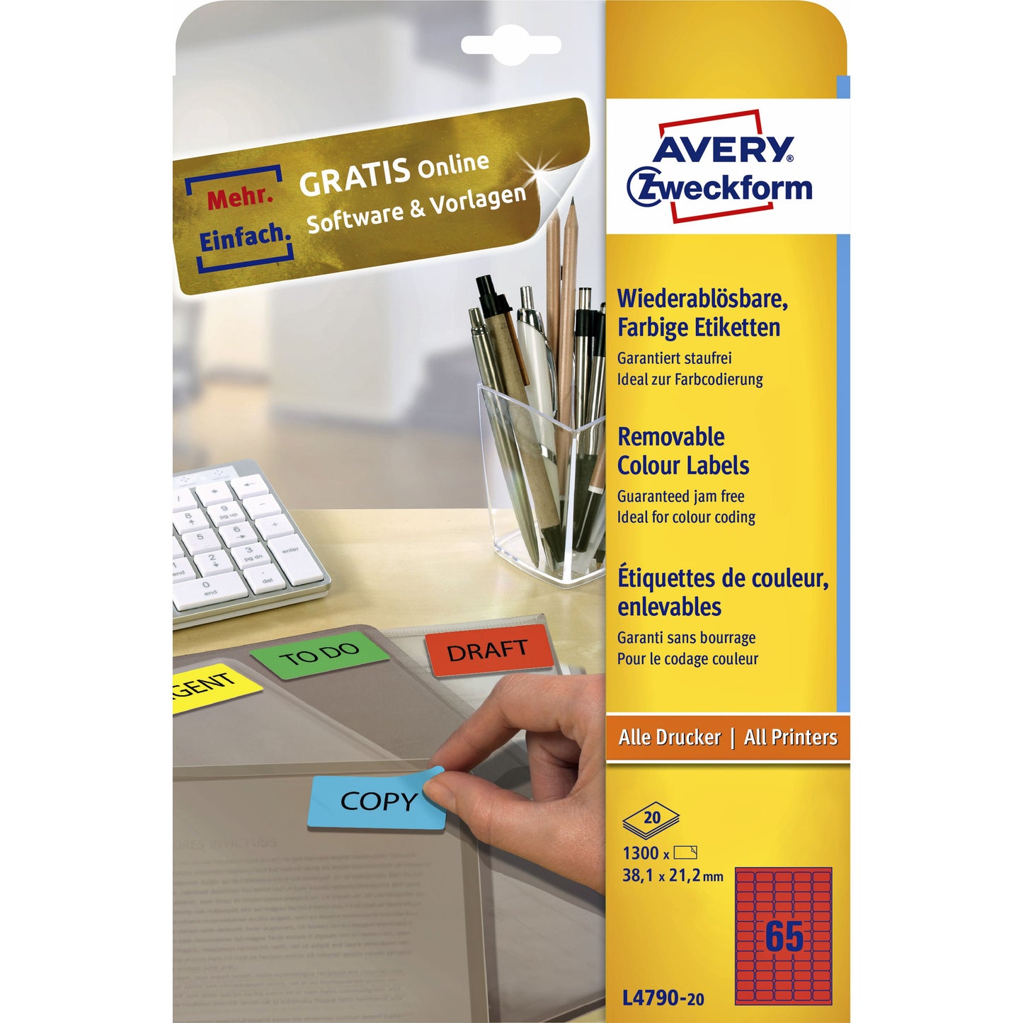 Avery Zweckform - Etikett Zweckform L4790-20 38,1x21,2mm rot 1300 Stück