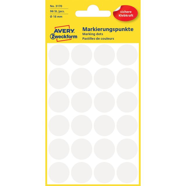 Avery Zweckform - Etichetta Zweckform 3170 rotonda 18 mm bianca 96 etichette | 10 pezzi