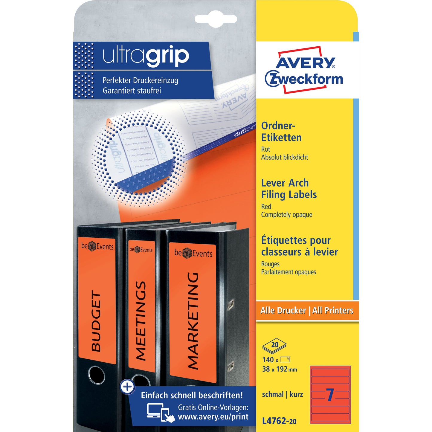 Avery Zweckform - Rugetiket avery smal 38x192mm zelfklevend rood