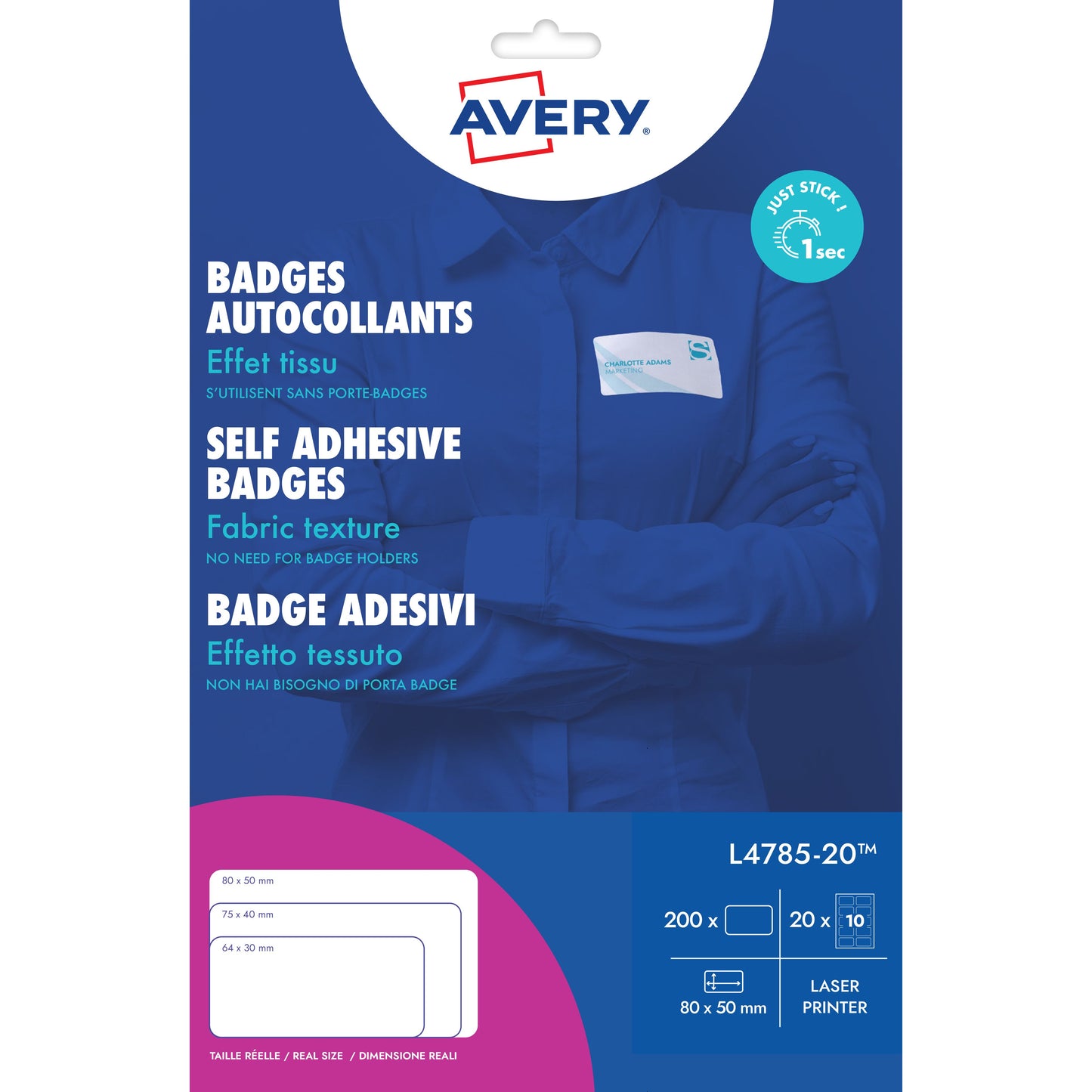 Avery - Naambadge etiket L4785-20 80x50mm 200 etiketten | 5 stuks