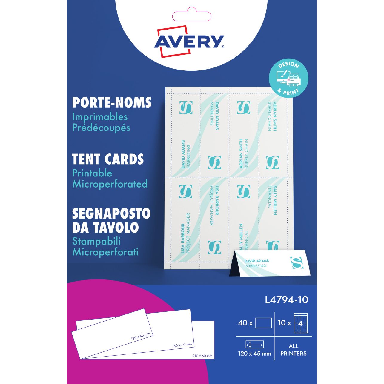 Avery - Targhetta da tavolo L4794-10 120x45mm bianco 10 pezzi