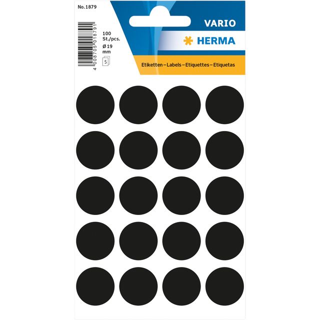 HERMA - Etiket 1879 rond 19mm zwart 100st | 10 stuks
