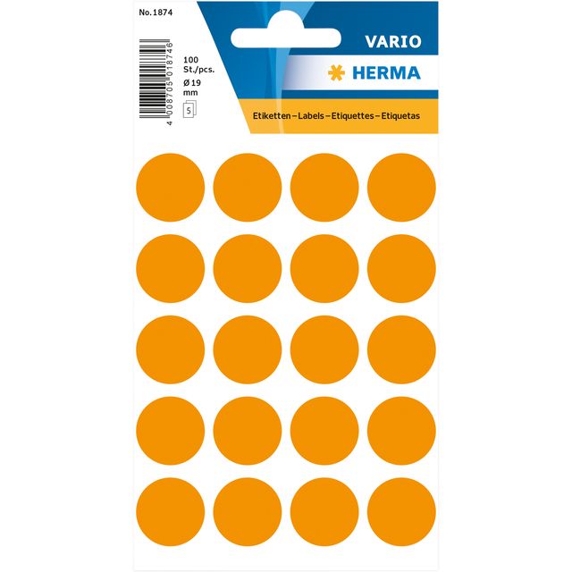 HERMA - Etiket 1874 rond 19mm fluor oranje 100st