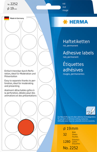 HERMA - Etiket 2252 rond 19mm rood 1280 stuks