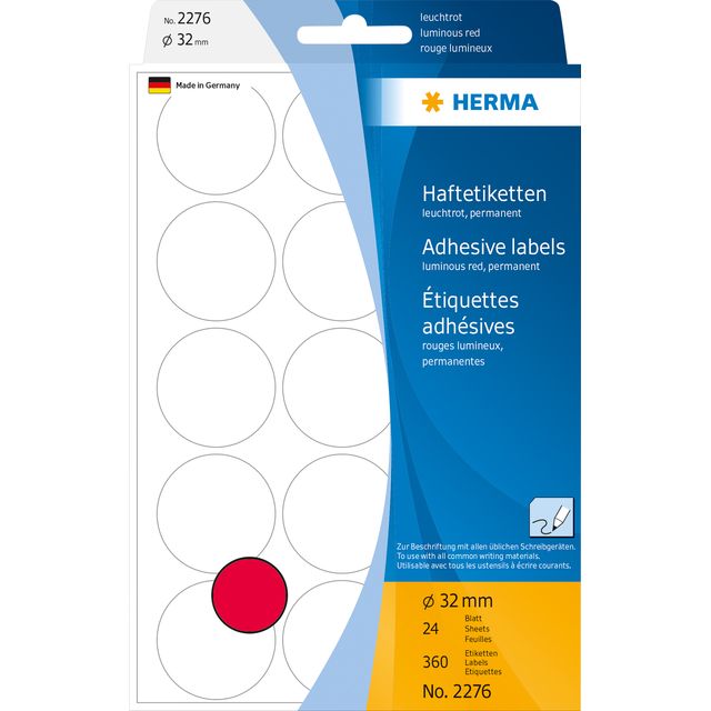 HERMA - Etiquette 2276 ronde 32mm rouge fluor 360 pièces