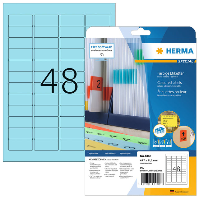 HERMA - Etikett 4368 45,7x21,2mm ablösbare blaue 960 Etiketten | 32 Stück