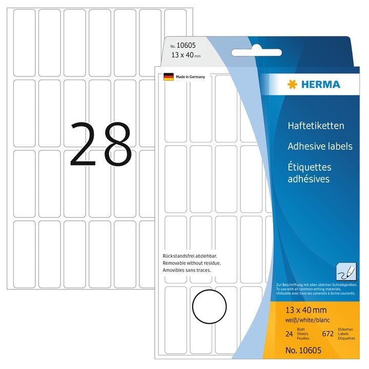 HERMA - Etiket 10605 13x40mm verwijderbaar wit 672st