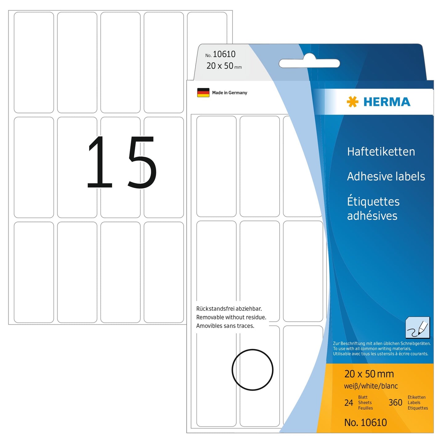HERMA - Etiket 10610 20x50mm verwijderbaar wit 360st