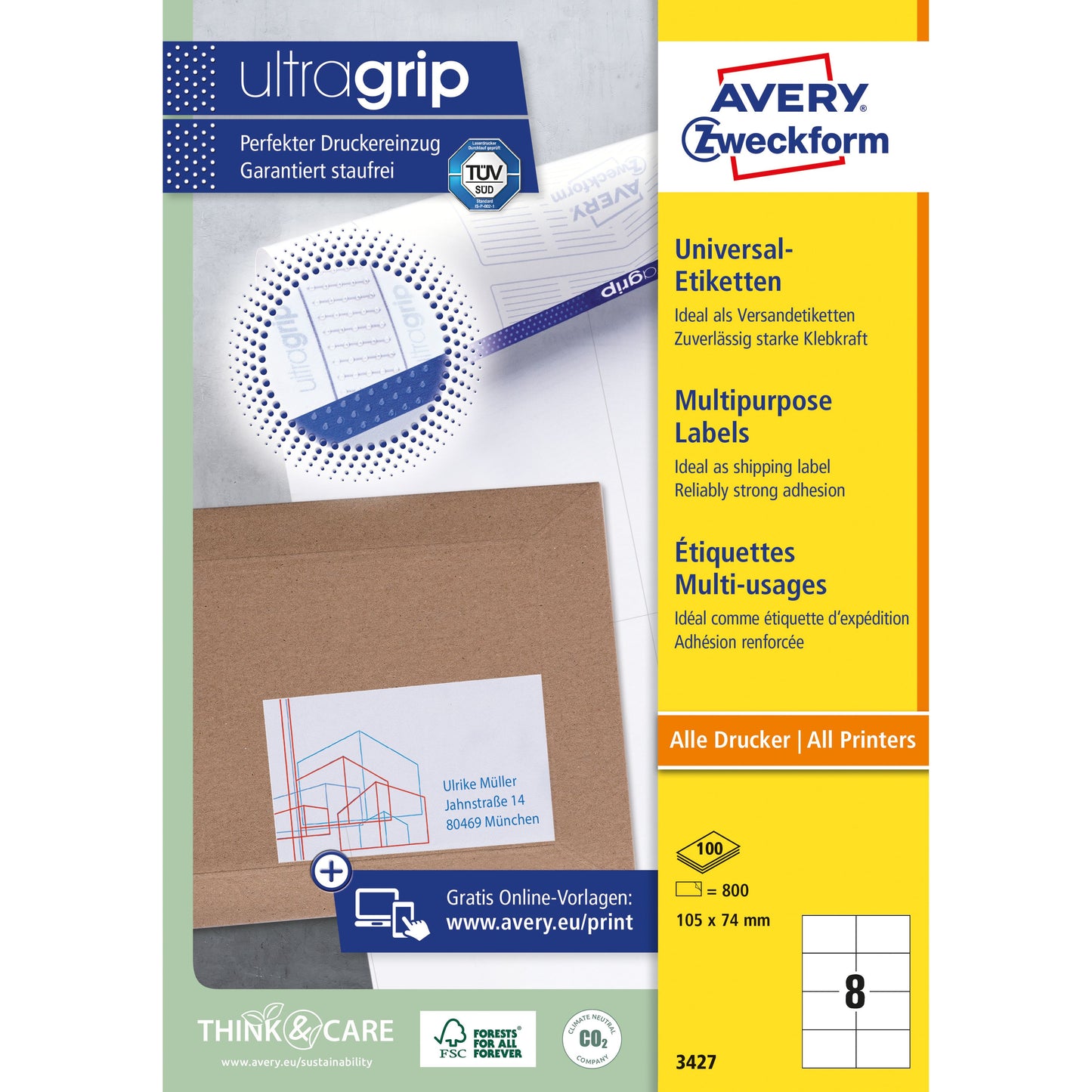 Avery Zweckform - Etiket Zweckform 3427 105x74mm wit 800 stuks