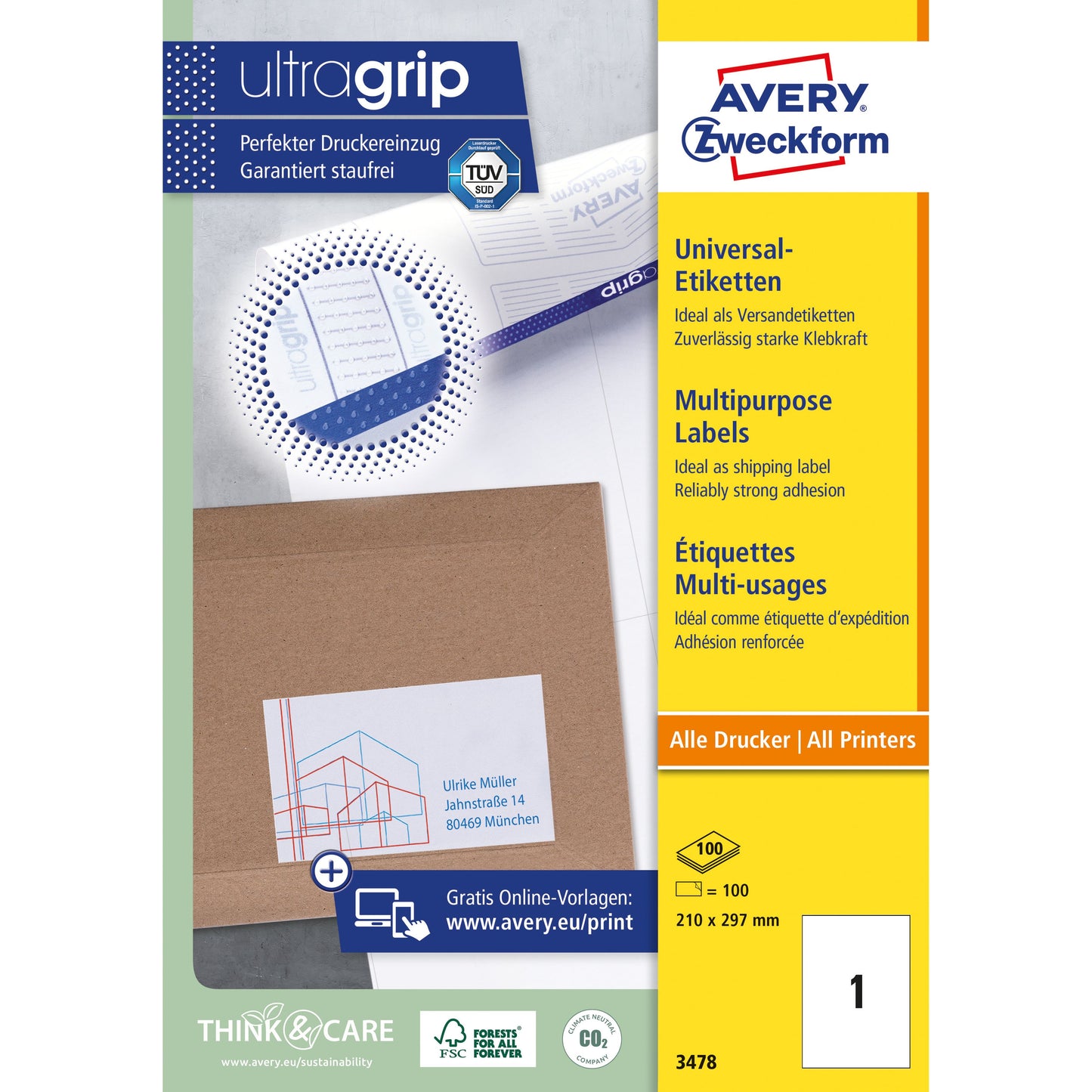 Avery Zweckform - Étiquette Zweckform 3478 210x297mm A4 blanc 100 pièces