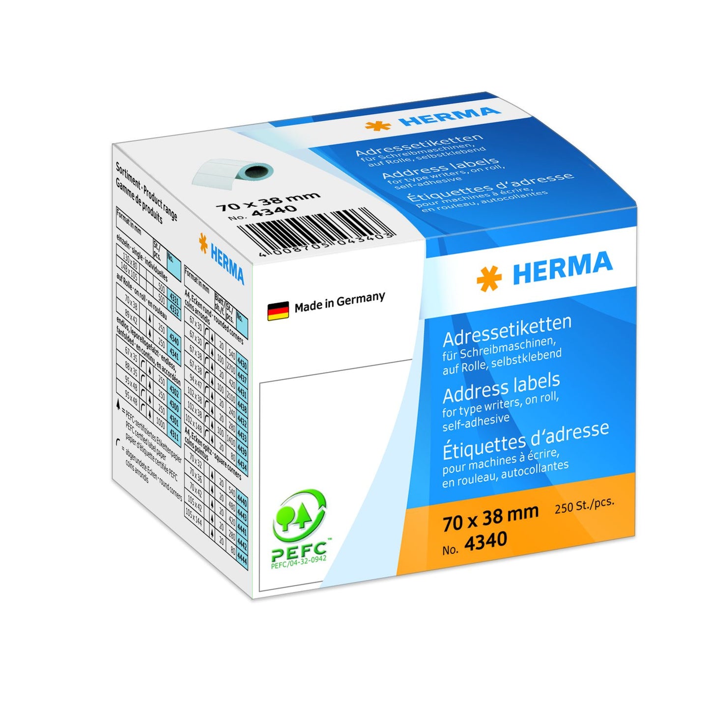 HERMA - Label address 4340 70x38mm on roll white 250 pieces