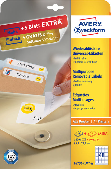 Avery - Etiket L4736REV-25 45.7x21.2mm wit 1200 etiketten | 5 stuks