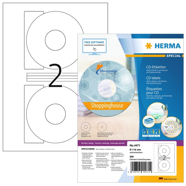 HERMA - Etichetta 4471 CD 116mm bianco opaco 200 pezzi