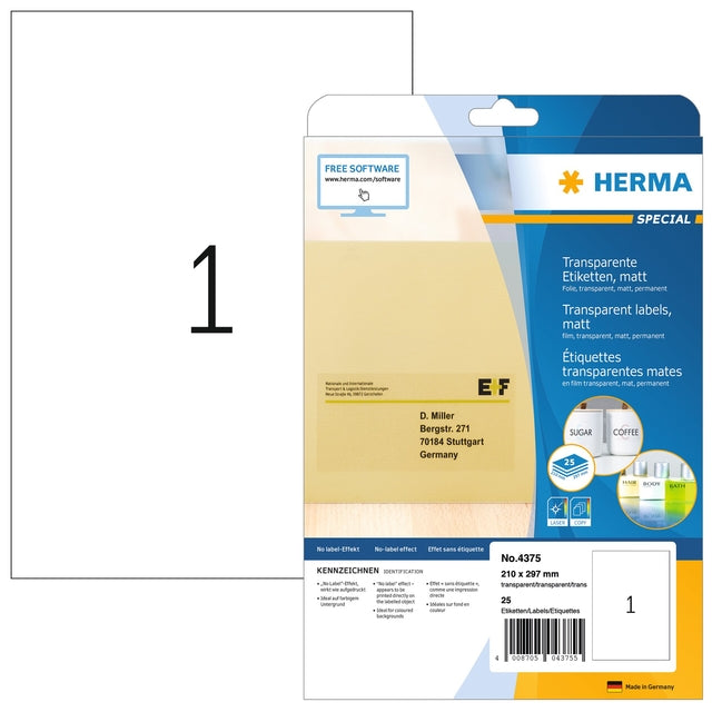 HERMA - Etiket 4375 210x297mm a4 transparant 25st