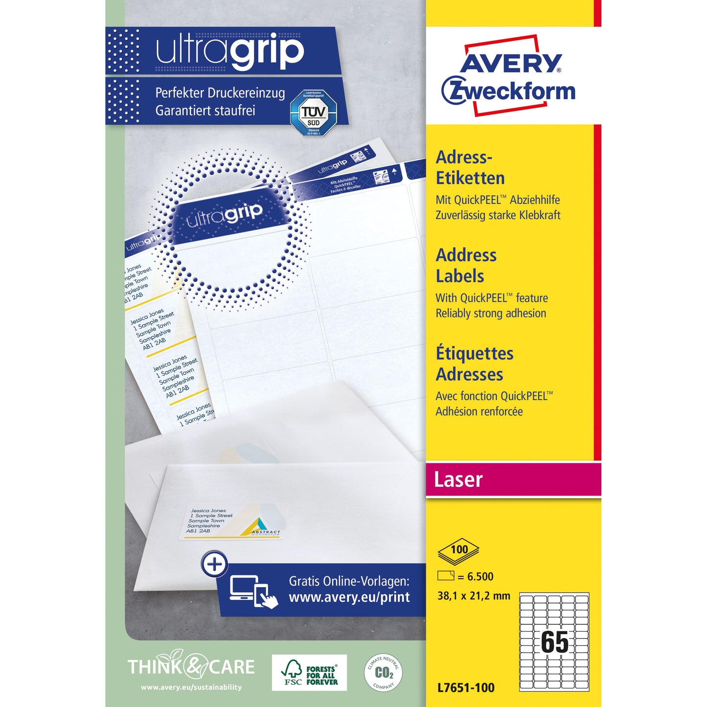 Avery - Etiket L7651-100 38.1x21.2mm wit 6500 etiketten | 5 stuks